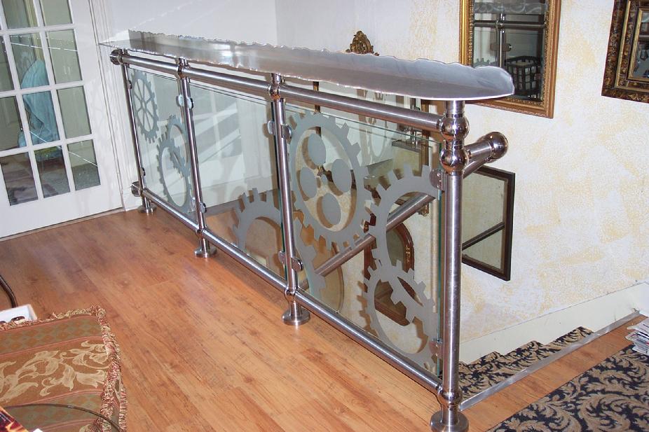 drink rail hand rail glass wall gears